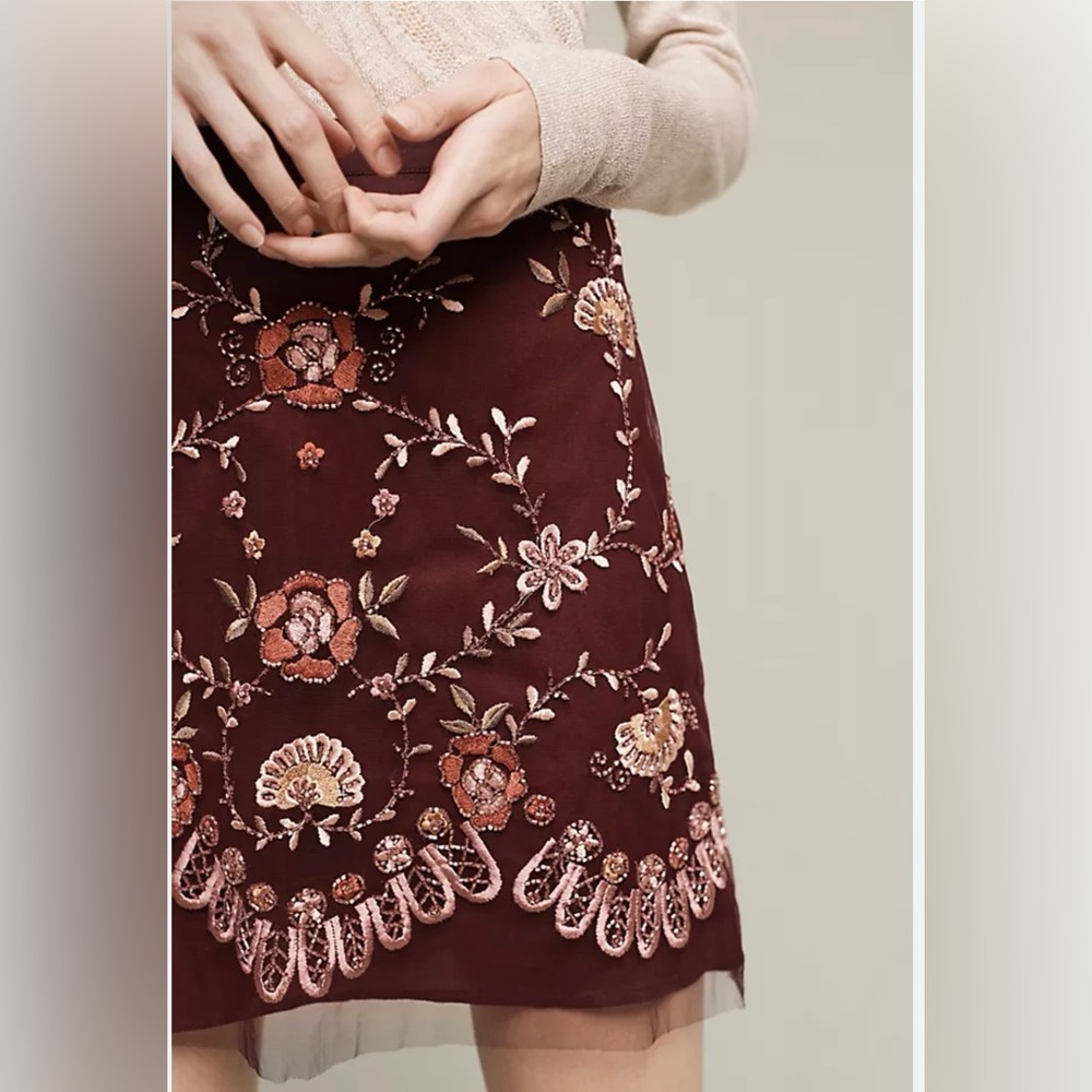 Ranna Gill Anthropology Regal Embroidered Mini Skirt Size Small